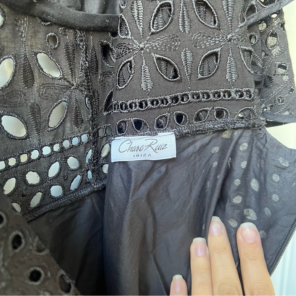 Charo Ruiz Ibiza Linda Ruffled Broderie Anglaise Midi Dress - Size L - Black - Picture 12 of 15